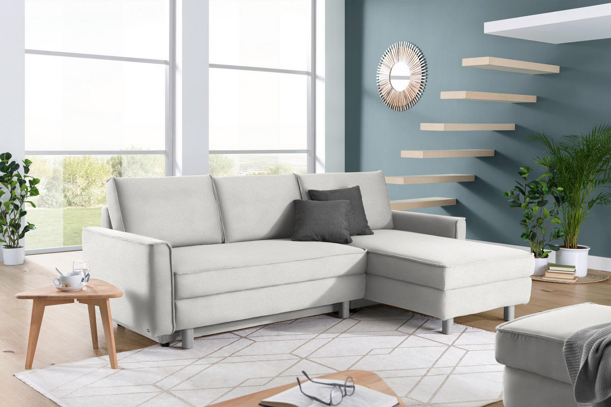 ECKSOFA in Chenille Ecru  237/170 cm  - Ecru/Eichefarben, KONVENTIONELL, Holz/Textil (237/170cm) - Sedda