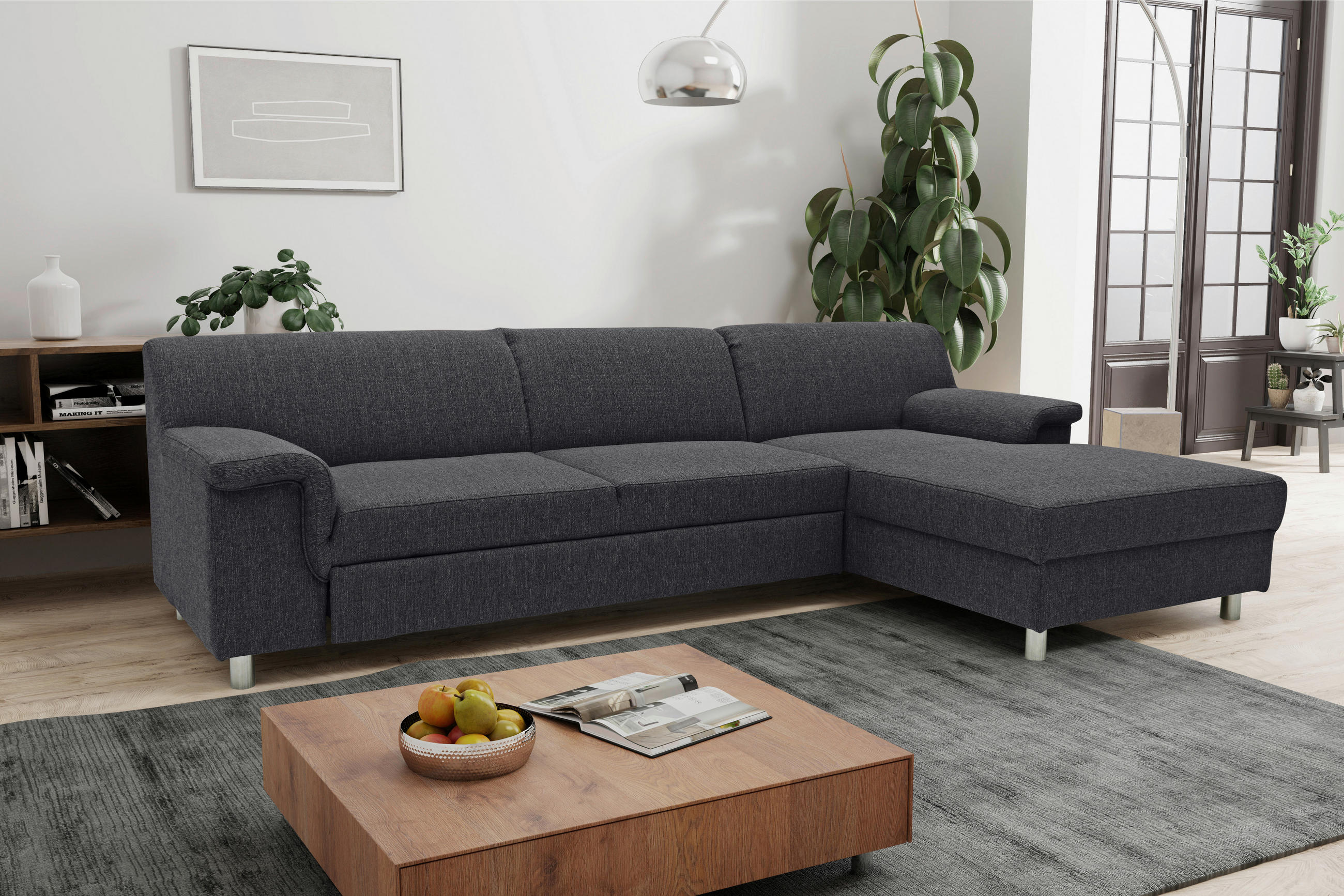 Ecksofa Schlammfarben Webstoff - Chromfarben/Schlammfarben, KONVENTIONELL, Textil/Metall (251/150cm) - MID.YOU