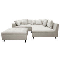 Ecksofa inkl. Hocker in Flachgewebe Hellgrau  247/174 cm  - Hellgrau/Schwarz, Design, Holz/Textil (247/174cm) - MID.YOU