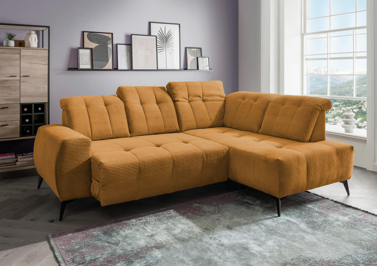ECKSOFA Goldfarben Cord  - Goldfarben/Schwarz, MODERN, Textil/Metall (261/200cm) - Livetastic