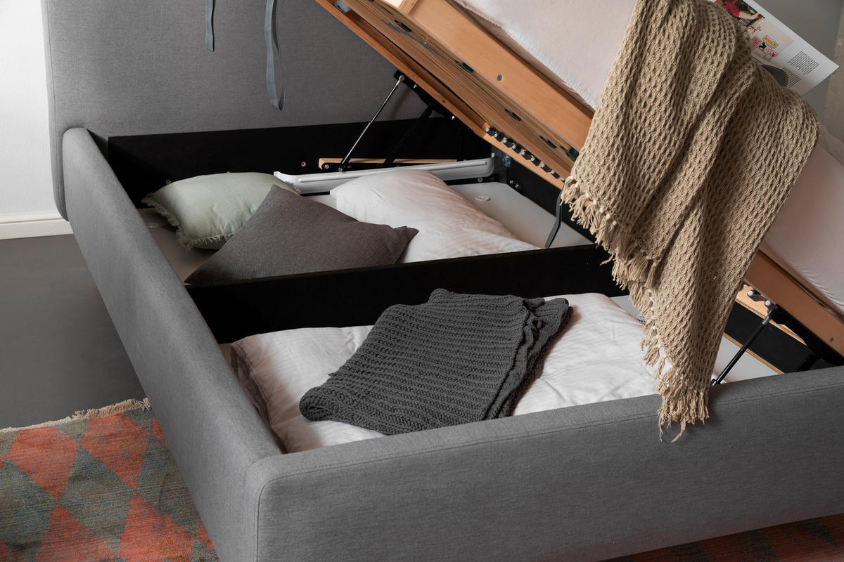 POLSTERBETT Lattenrost, Bettkasten Hellgrau 140/200 cm  - Eichefarben/Hellgrau, Design, Holz/Textil (140/200cm) - Livetastic