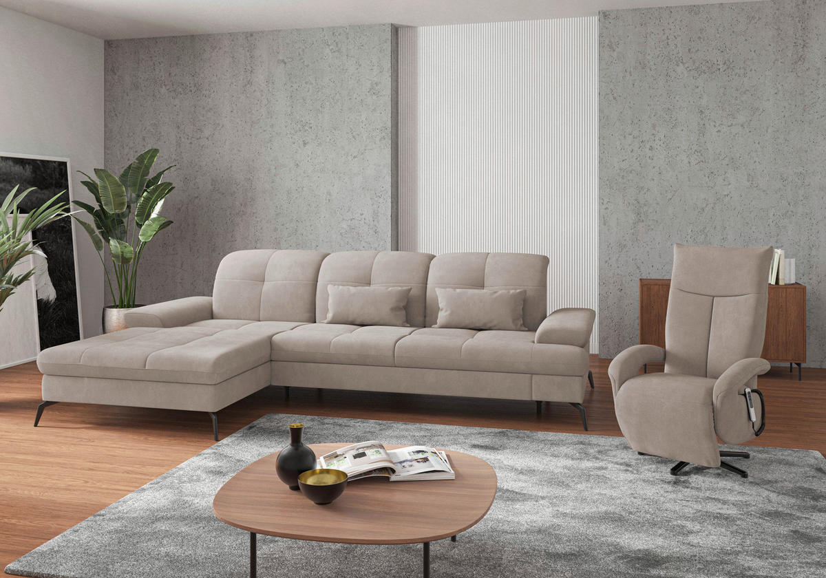 ECKSOFA in Flachgewebe Greige  - Greige/Schwarz, Konventionell, Textil/Metall (185/279cm) - Sit & More