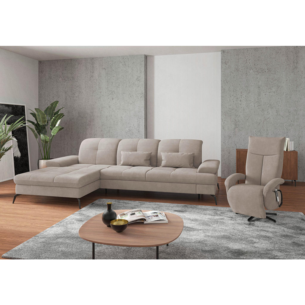 Thumbnail - Sit & More Ecksofa, Greige, Textil, 4,5-Sitzer, Ottomane links, L-Form, 279x185 cm, Goldenes M, Oeko-Tex® Standard 100, ...