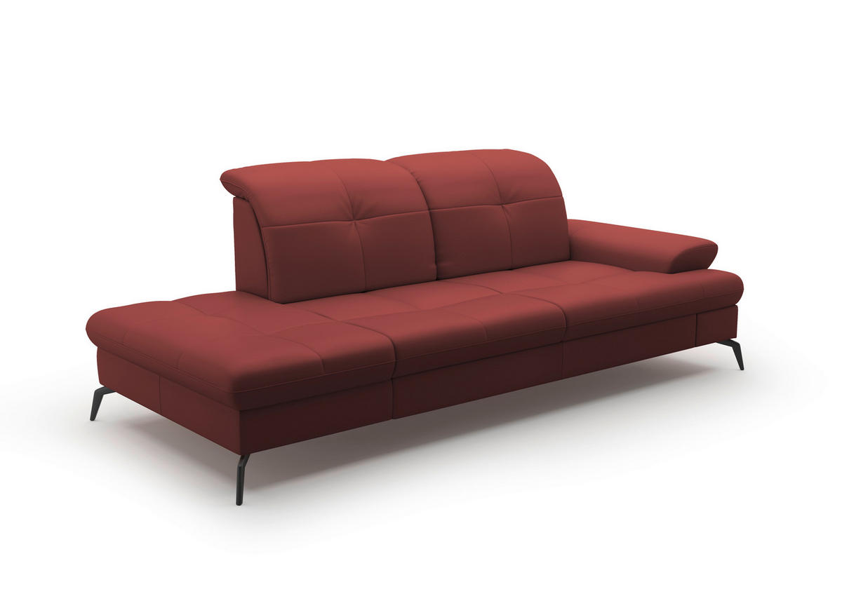 RÉCAMIERE Rotbraun Echtleder  - Rotbraun/Schwarz, KONVENTIONELL, Leder/Metall (231/90/122cm) - Sit & More