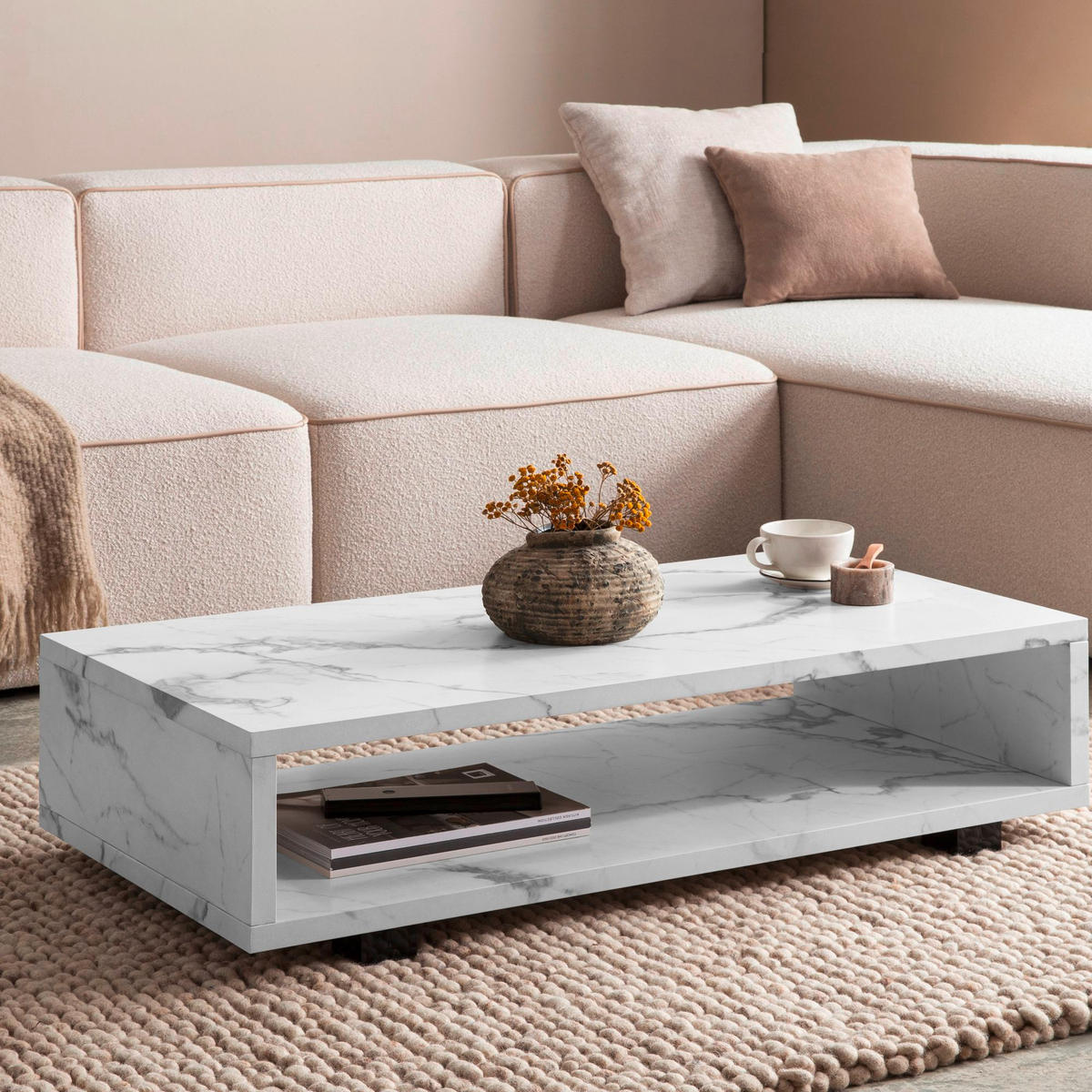COUCHTISCH in Holzwerkstoff 100/50/25 cm   - Weiss/Schwarz, Design, Holzwerkstoff/Kunststoff (100/50/25cm) - Livetastic