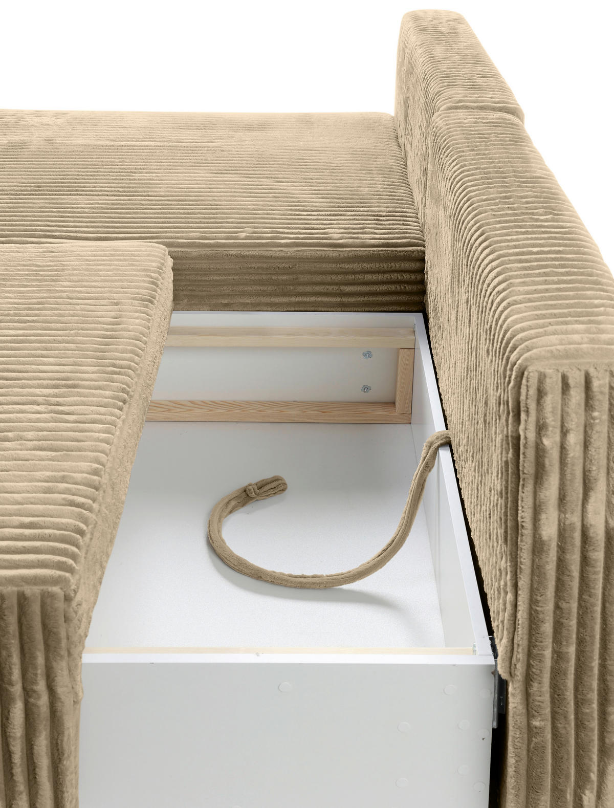 ECKSOFA in Cord Beige  - Beige/Schwarz, Modern, Holz/Textil (145/210cm) - MID.YOU