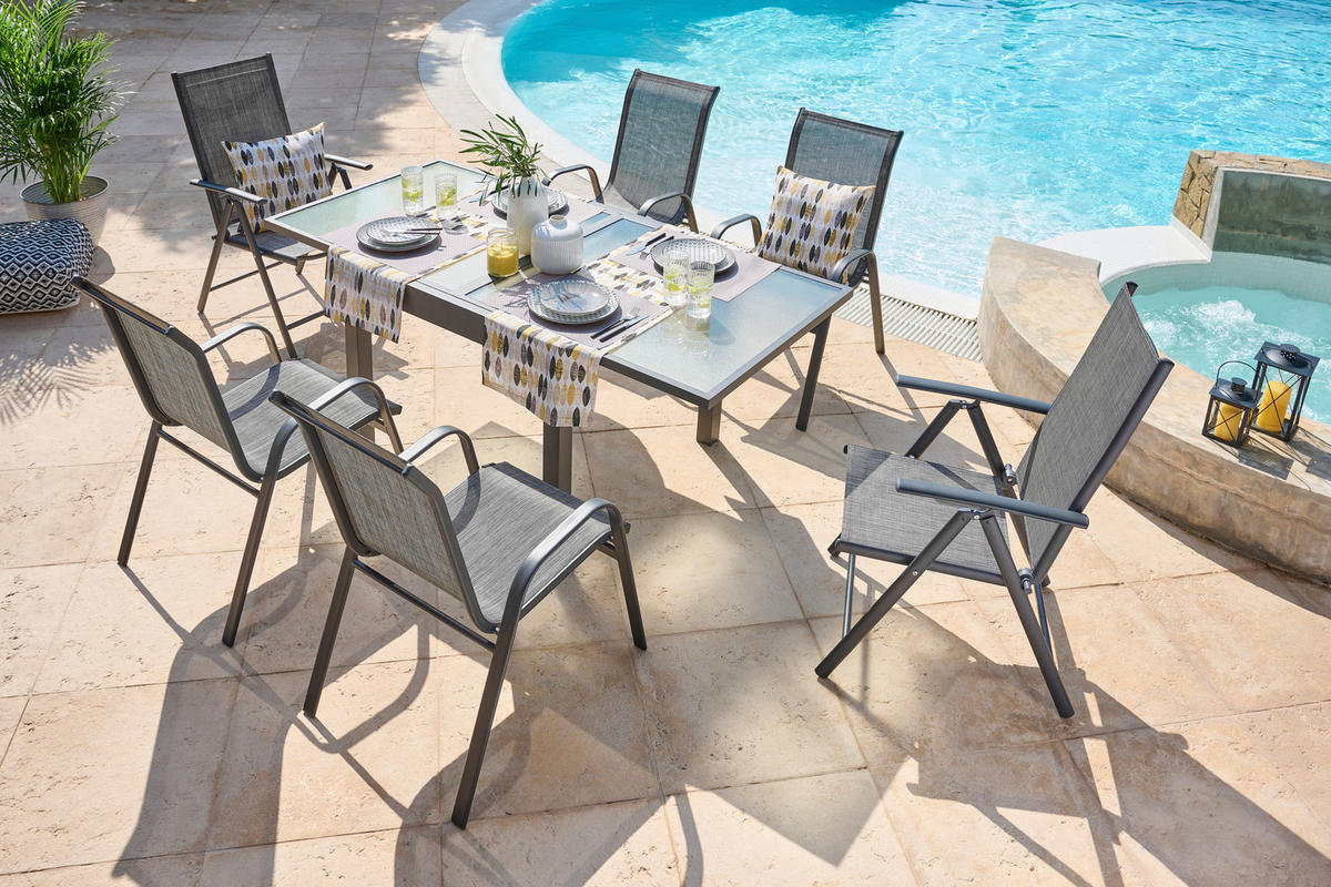 KERTI ASZTAL 90-180/90/75 cm   - antracit, Design, Üveg/fém (90-180/90/75cm) - Ambia Garden