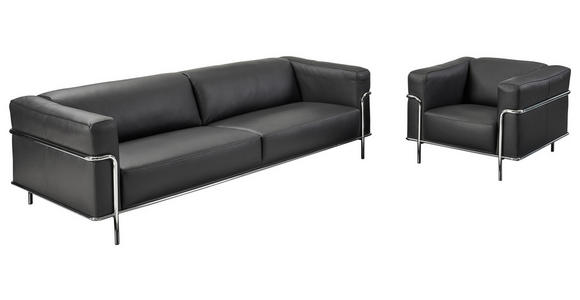 SESSEL in Echtleder Schwarz - Chromfarben/Schwarz, Design, Leder/Metall (91/67/96cm) - Johann Jakob