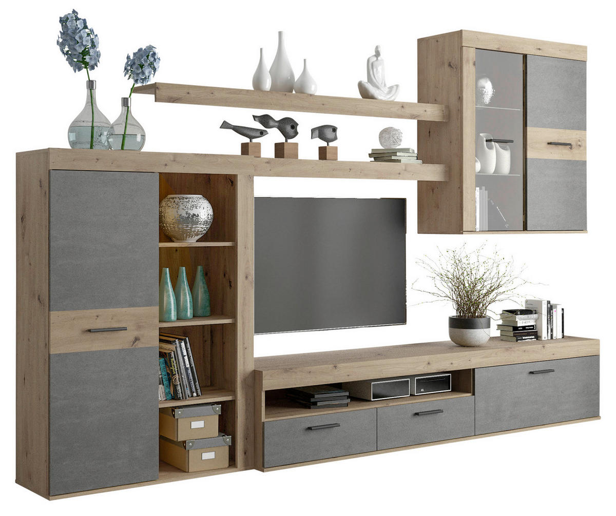 WOHNWAND  in Eiche Artisan 300/200,9/41 cm  - Schwarz/Eiche Artisan, Design, Glas/Holzwerkstoff (300/200,9/41cm) - Carryhome