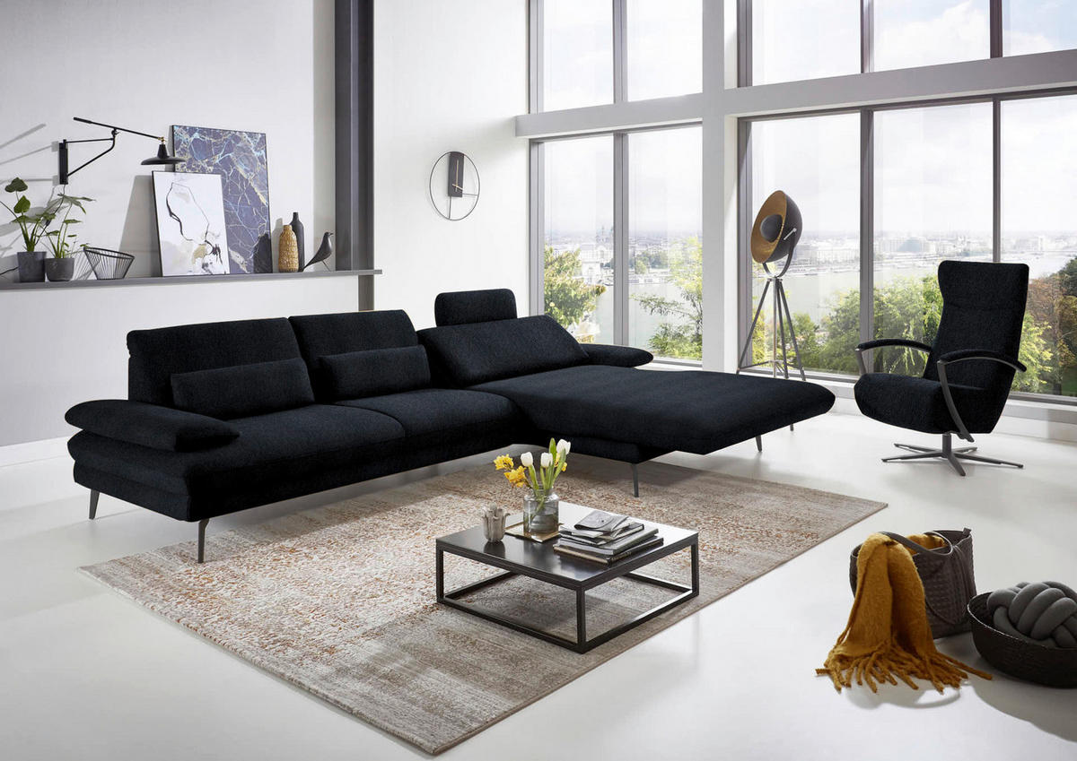 ECKSOFA in Chenille Schwarz  - Schwarz, Design, Textil/Metall (310/180cm) - Dieter Knoll