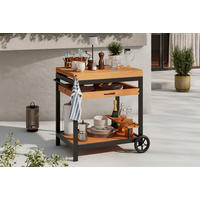 GARTEN-SERVIERWAGEN  - Schwarz/Teakfarben, MODERN, Holz/Metall (73/80/50cm) - Ambia Garden