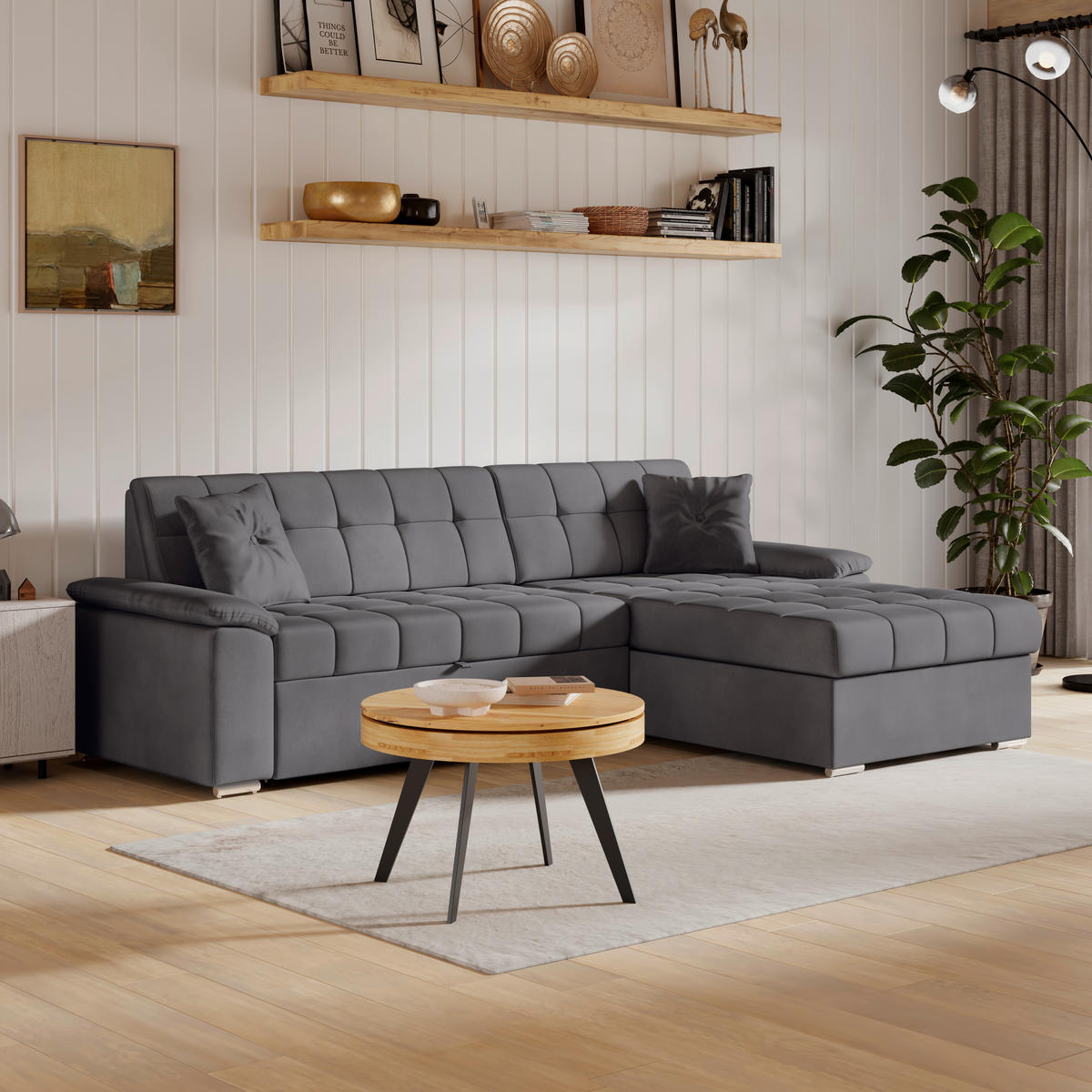 ECKSOFA Grau Zierkissen  - Grau, Trend, Textil (257/167cm) - Livetastic