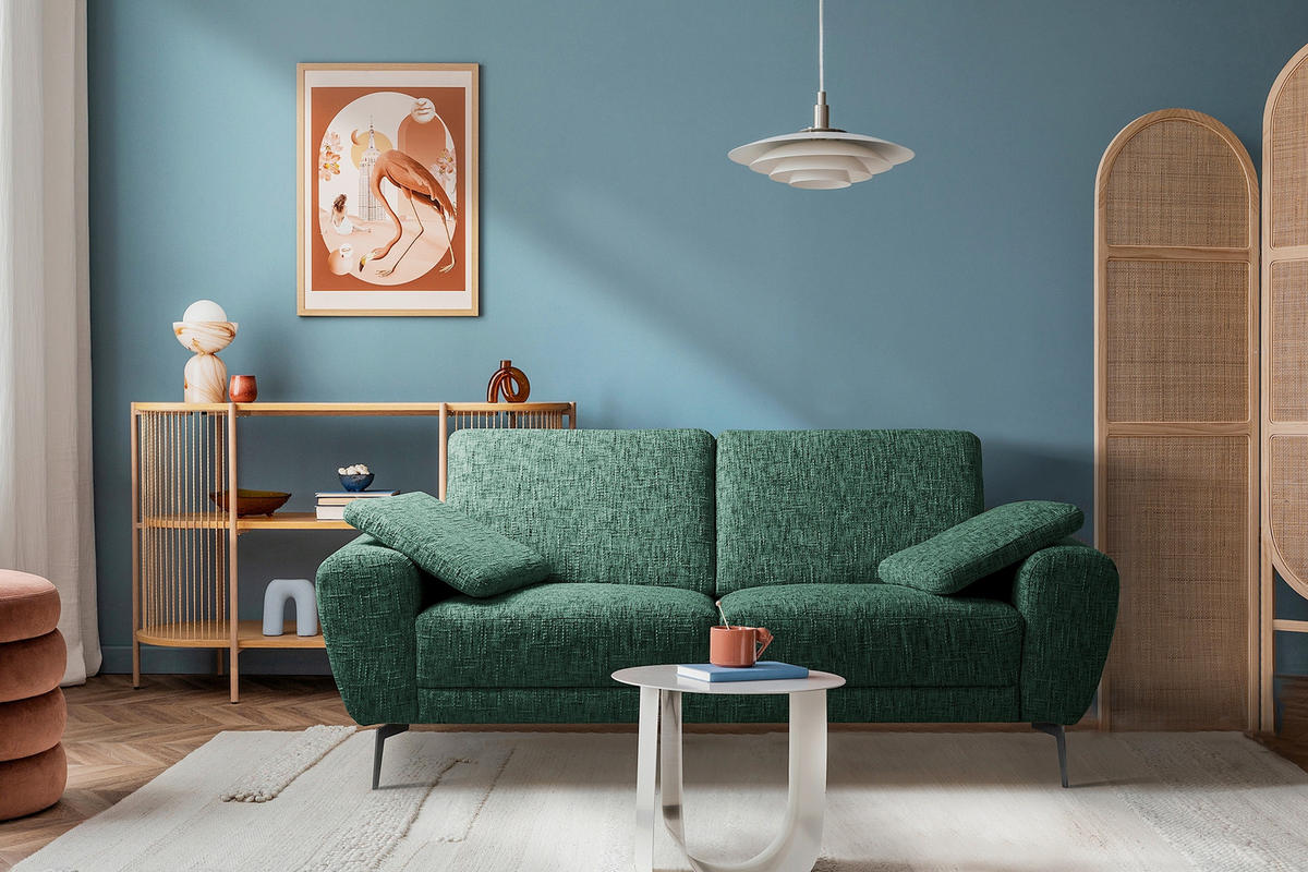 2-SITZER-SOFA SPRING Webstoff Grün  - Schwarz/Grün, Design, Textil/Metall (157/85/92cm) - Livetastic