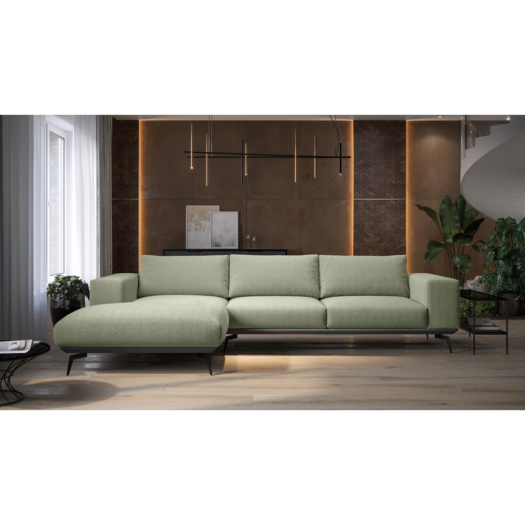 Thumbnail - Mid.you Ecksofa, Mintgrün, Holz, Textil, 4-Sitzer, Füllung: Polyester, Silikon, Ottomane links, L-Form, 330x180 cm, Made...