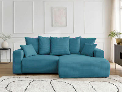 ECKSOFA Ottomane rechts  ATILLA Hellblau Cord  - Schwarz/Hellblau, MODERN, Kunststoff/Textil (244/149cm)