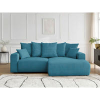 ECKSOFA Ottomane rechts  ATILLA Hellblau Cord  - Schwarz/Hellblau, MODERN, Kunststoff/Textil (244/149cm)