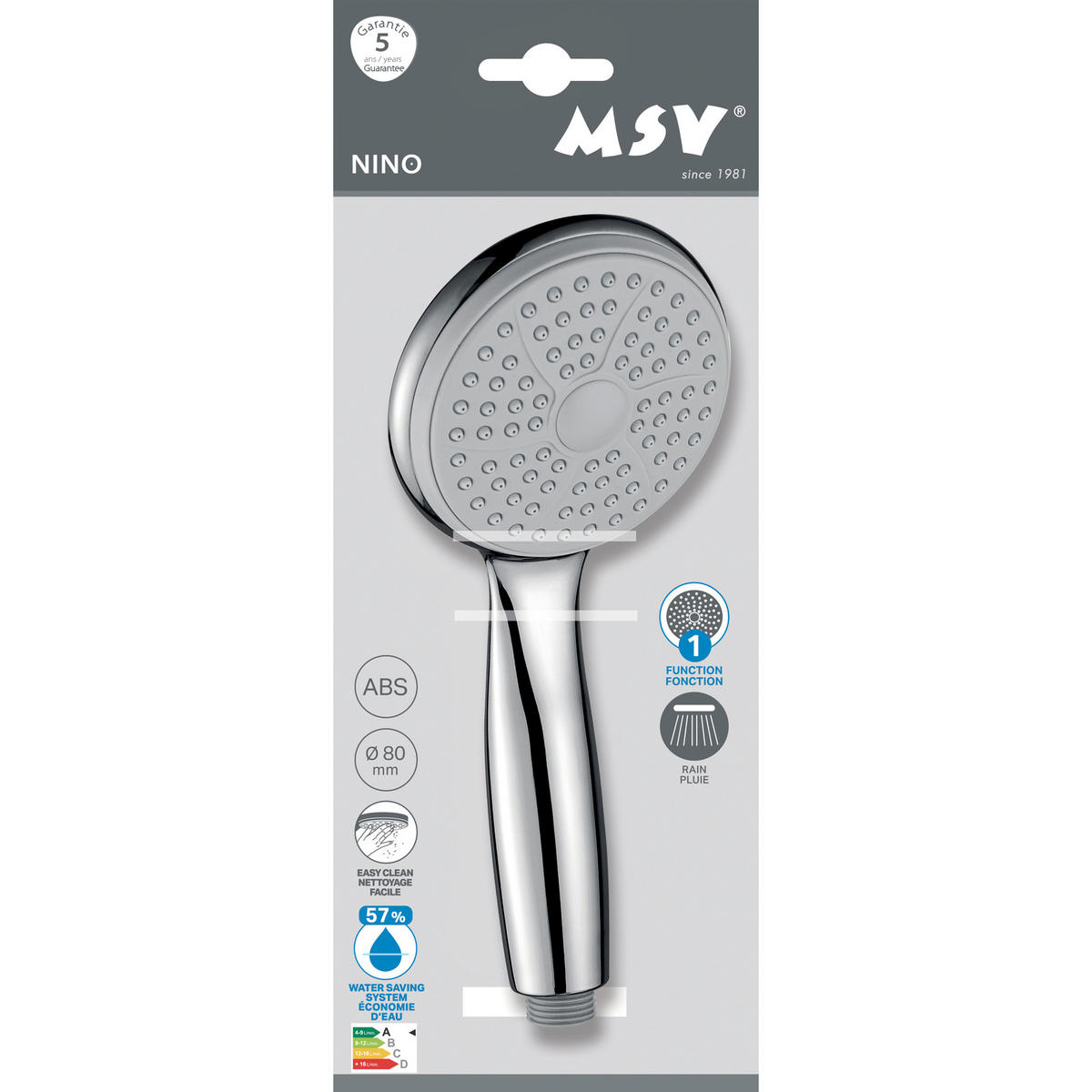 DUSCHKOPF   - Chromfarben, Basics, Kunststoff (10/23,6/6,9cm) - MSV-Spirella