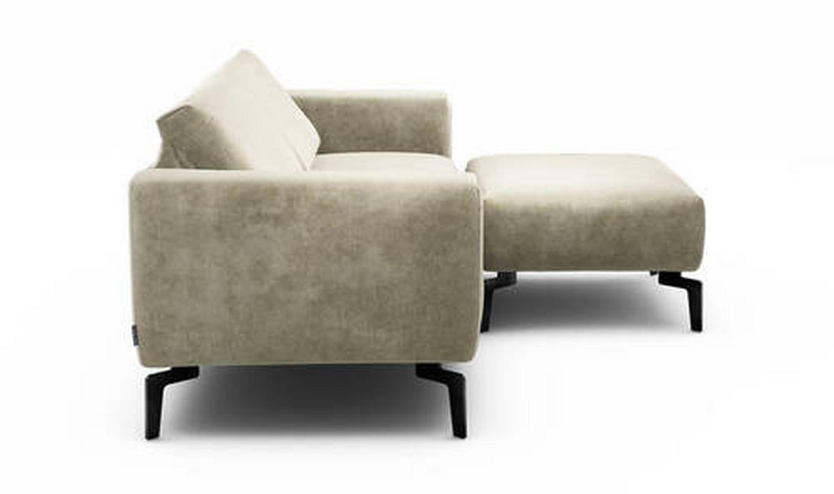 2,5-Sitzer inkl. Hocker Samt Naturfarben  - Schwarz/Naturfarben, Design, Textil/Metall (220/86/86-94cm) - SENSOO