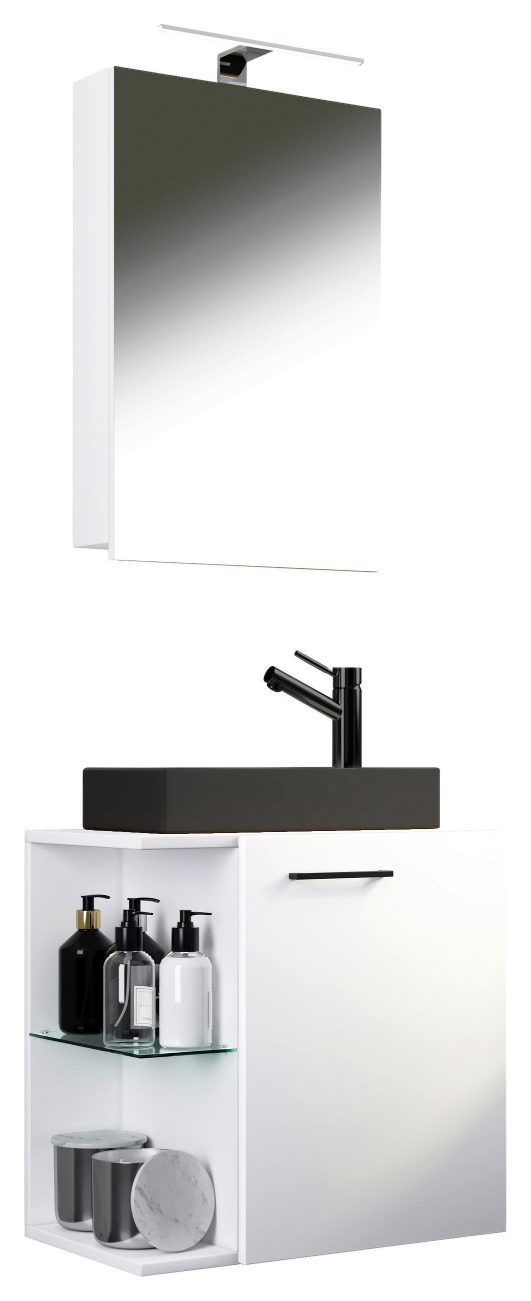 GÄSTBADRUM 52 cm  - vit/silver, Modern, metall/trämaterial (52cm) - MID.YOU