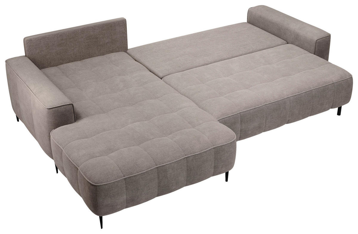 ECKSCHLAFSOFA Florence in Velours Taupe  - Taupe/Schwarz, Basics, Textil/Metall (166/280cm) - Livetastic