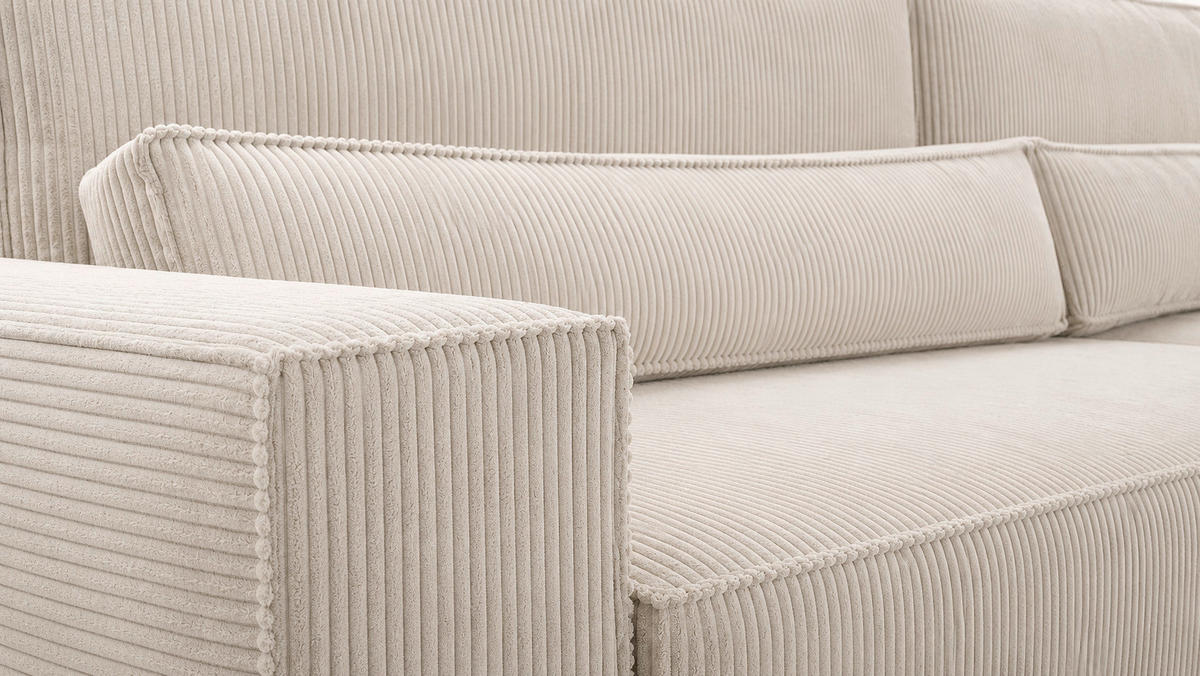 ECKSOFA BRAZIL L Beige Rückenkissen, Schlaffunktion, Rücken echt  - Beige/Schwarz, Design, Kunststoff/Textil (290/200cm) - MID.YOU