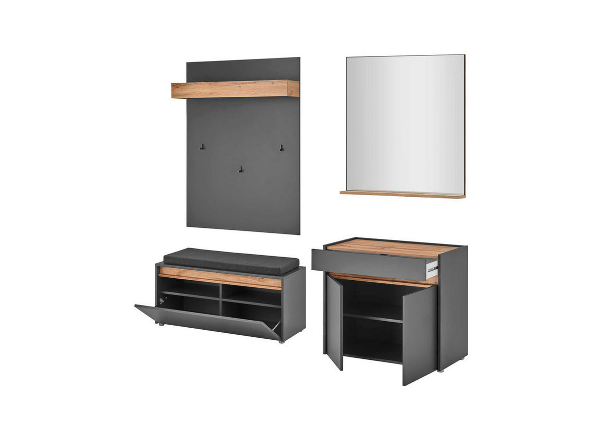 GARDEROBE 5-teilig  in 190/200/40 cm  - Anthrazit/Eiche Wotan, Design, Glas/Holzwerkstoff (190/200/40cm) - Modante