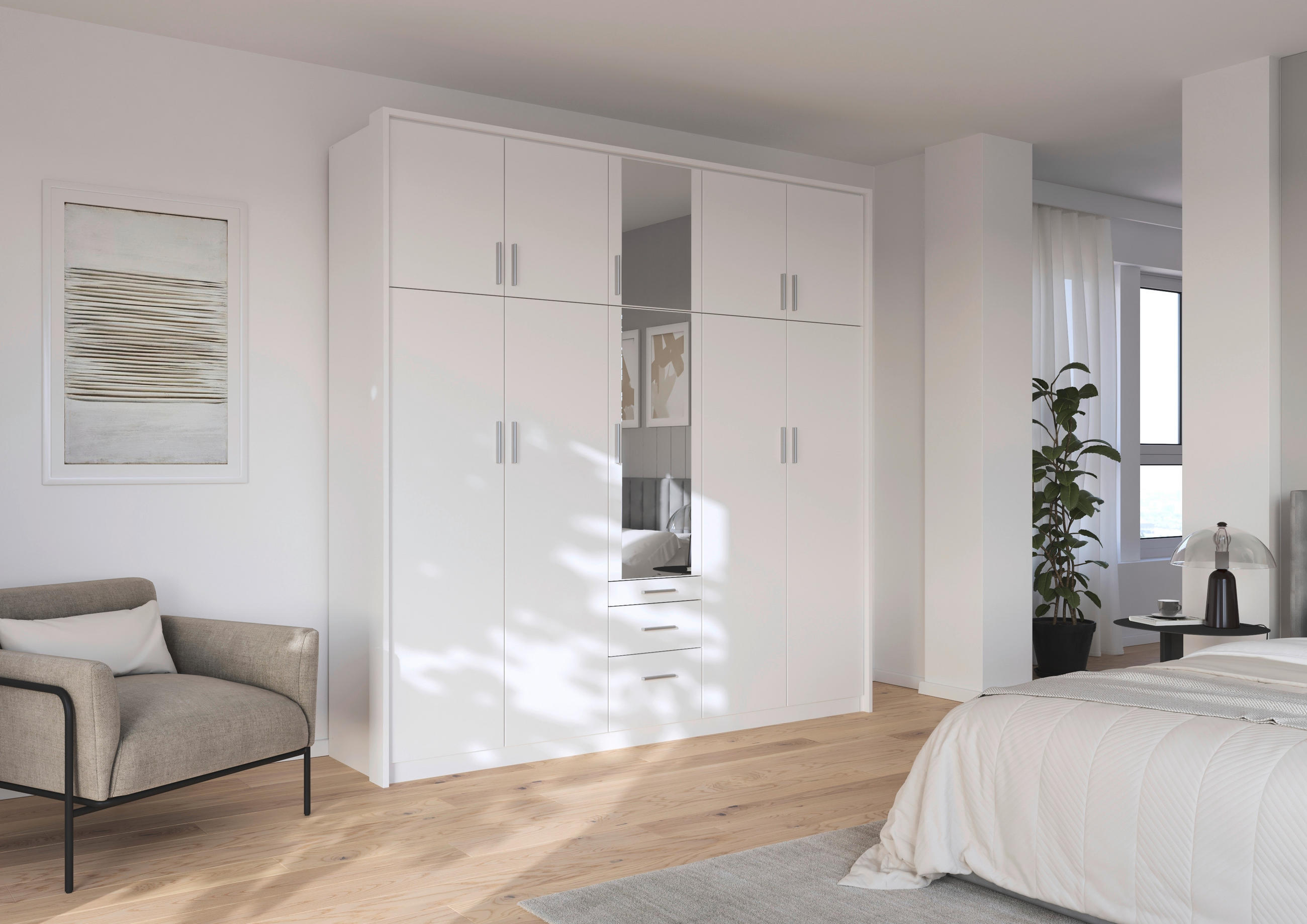 DREHTÜRENSCHRANK in Weiss - Weiss/Alufarben, Design, Holzwerkstoff/Kunststoff (226/229/54cm) - Rauch Möbel