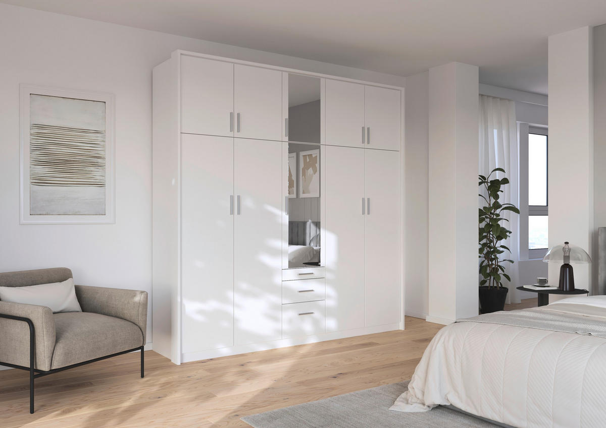 GARDEROB MED GÅNGJÄRN 226/229/54 cm 10-dörrar - vit/aluminiumfärg, Design, trämaterial/plast (226/229/54cm) - Rauch Möbel