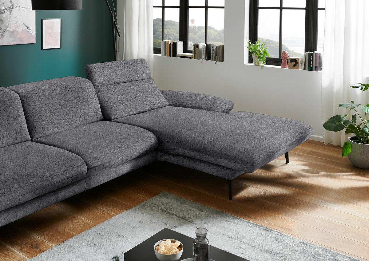 ECKSOFA in Chenille Anthrazit  - Anthrazit/Schwarz, Design, Textil/Metall (319/188cm) - Beldomo System