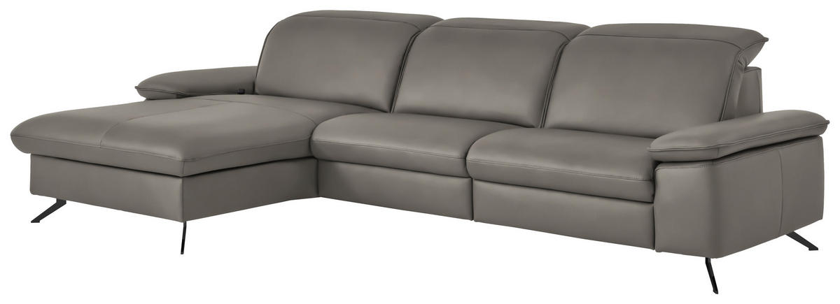 ECKSOFA  Echtleder Grau  - Schwarz/Grau, Design, Leder/Metall (169/307cm) - Beldomo Premium