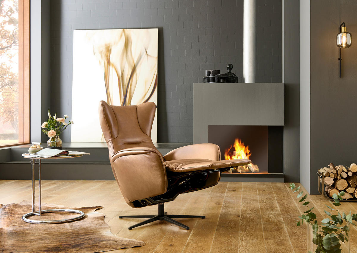 RELAXSESSEL Leder Cognac  - Cognac/Schwarz, Design, Leder/Metall (75/106/86cm) - Valdera
