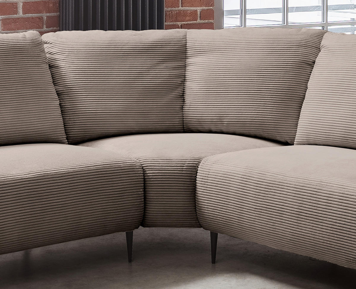 ECKSOFA Cord Graubraun  - Graubraun/Schwarz, Design, Textil/Metall (256/256cm) - Livetastic