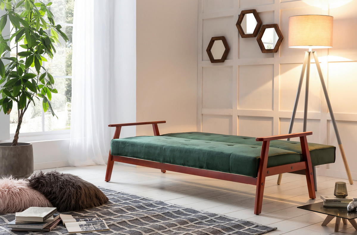 SCHLAFSOFA in Samt Grün, Kirschbaumfarben  - Kirschbaumfarben/Grün, MODERN, Holz/Textil (190/81/85cm) - Livetastic