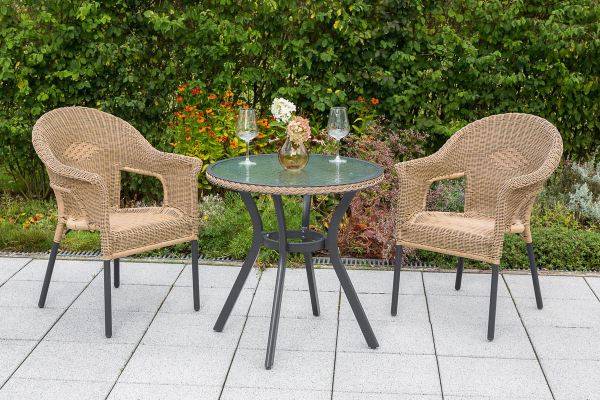 GARTENSESSEL-SET Aluminium Graphitfarben, Naturfarben  - Graphitfarben/Naturfarben, ROMANTIK / LANDHAUS, Kunststoff/Metall (67/87/61cm) - Gardenson