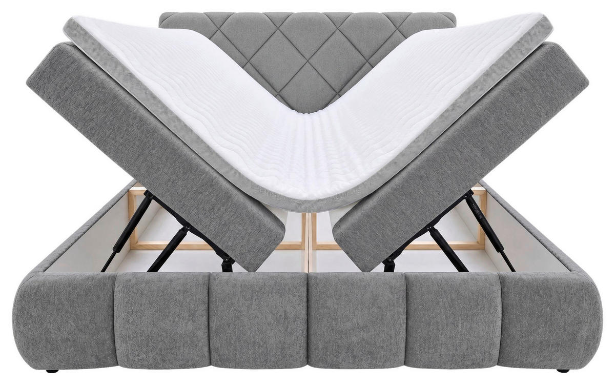 BOXBETT 180/200 cm,  in Silberfarben, gepolstertes Kopfteil, Bettkasten, Topper, Matratzen, H3 + H3 = fest  - Silberfarben/Schwarz, Design, Kunststoff/Textil (180/200cm) - Chameo