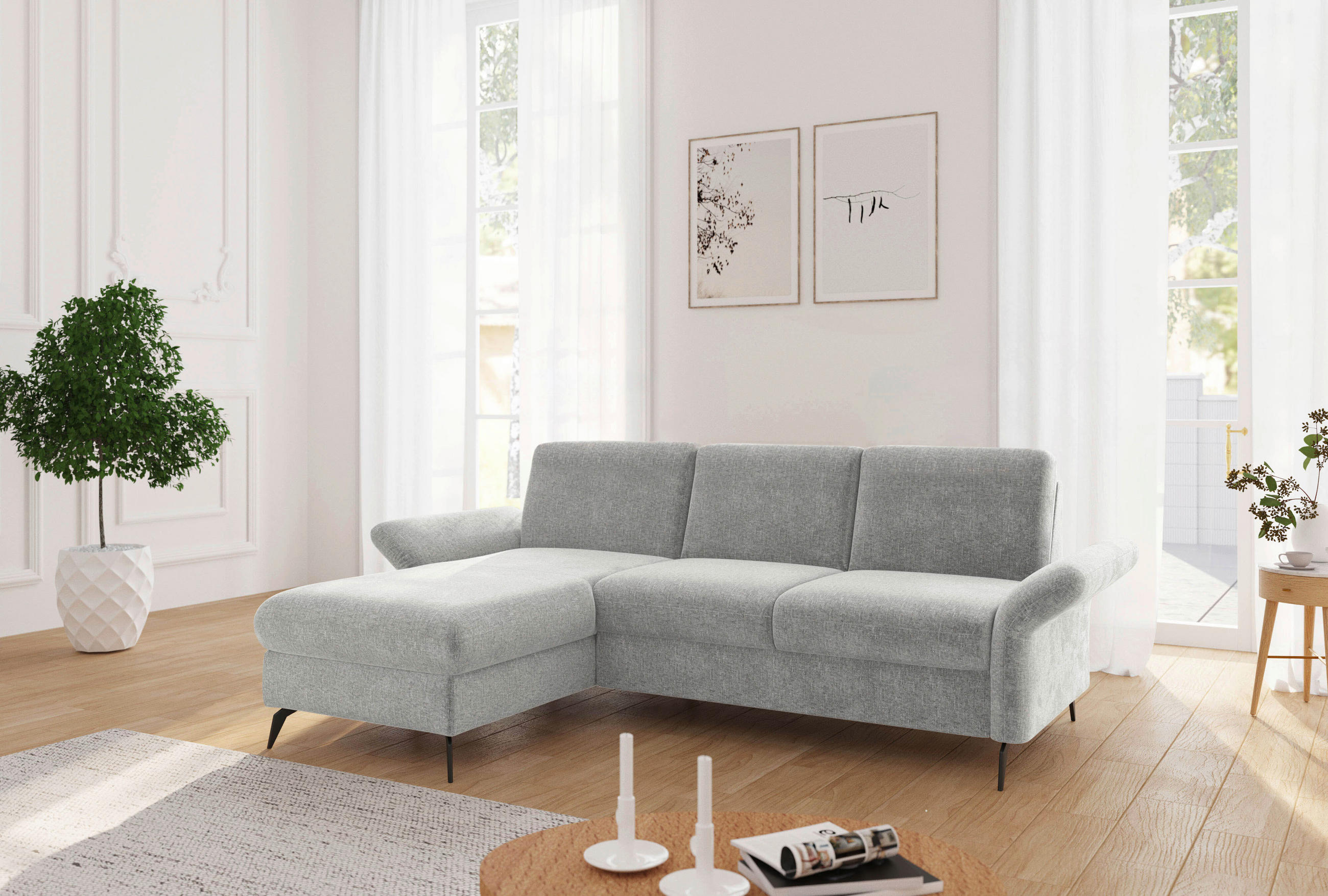 ECKSOFA Flachgewebe Hellgrau  - Hellgrau/Schwarz, Konventionell, Textil/Metall (164/251cm) - Sit & More