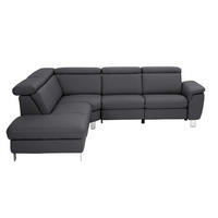 ECKSOFA in Echtleder Schwarz  - Alufarben/Schwarz, Design, Leder/Metall (239/271cm) - Cantus