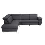 ECKSOFA in Echtleder Schwarz  - Alufarben/Schwarz, Design, Leder/Metall (242/271cm) - Cantus