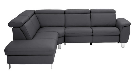 ECKSOFA in Echtleder Schwarz  - Alufarben/Schwarz, Design, Leder/Metall (242/271cm) - Cantus