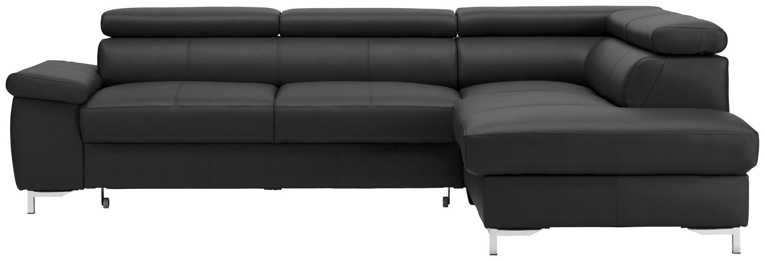 ECKSOFA Echtleder Schwarz  - Chromfarben/Schwarz, Design, Leder/Metall (268/213cm) - Stylife