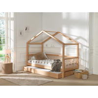 HAUSBETT 90/200 cm,  in Buchefarben, Rollrost, Bettschublade  - Buchefarben/Naturfarben, MODERN, Holz (90/200cm) - Vipack