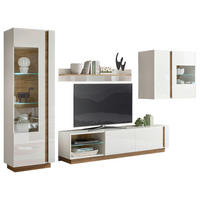 WOHNWAND 4-teilig  in Weiß, Eichefarben  315/194/40 cm  - Eichefarben/Weiß, Design, Glas/Holzwerkstoff (315/194/40cm) - MID.YOU