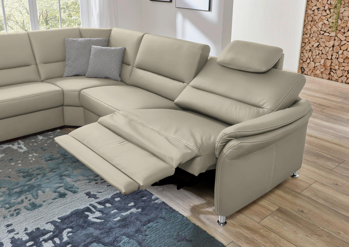 ECKSOFA in Echtleder Ecru  - Ecru/Beige, Design, Leder/Metall (249/288cm) - Beldomo Premium