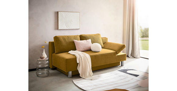 SCHLAFSOFA Flachgewebe Senfgelb - Chromfarben/Senfgelb, Design, Holz/Textil (205/77-93/99cm) - Novel