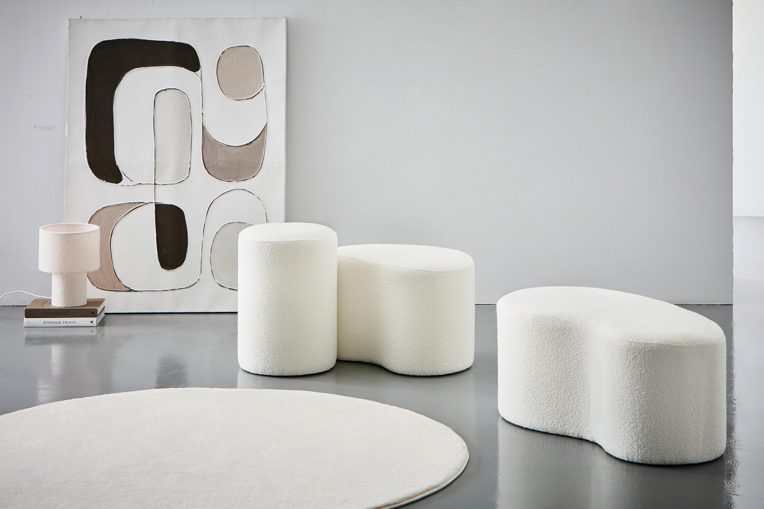 POUF Bouclé Weiß 56.5/35/40/50/36.5/35 cm  - Weiß, Design, Holzwerkstoff/Textil (56.5/35/40/50/36.5/35cm) - MID.YOU