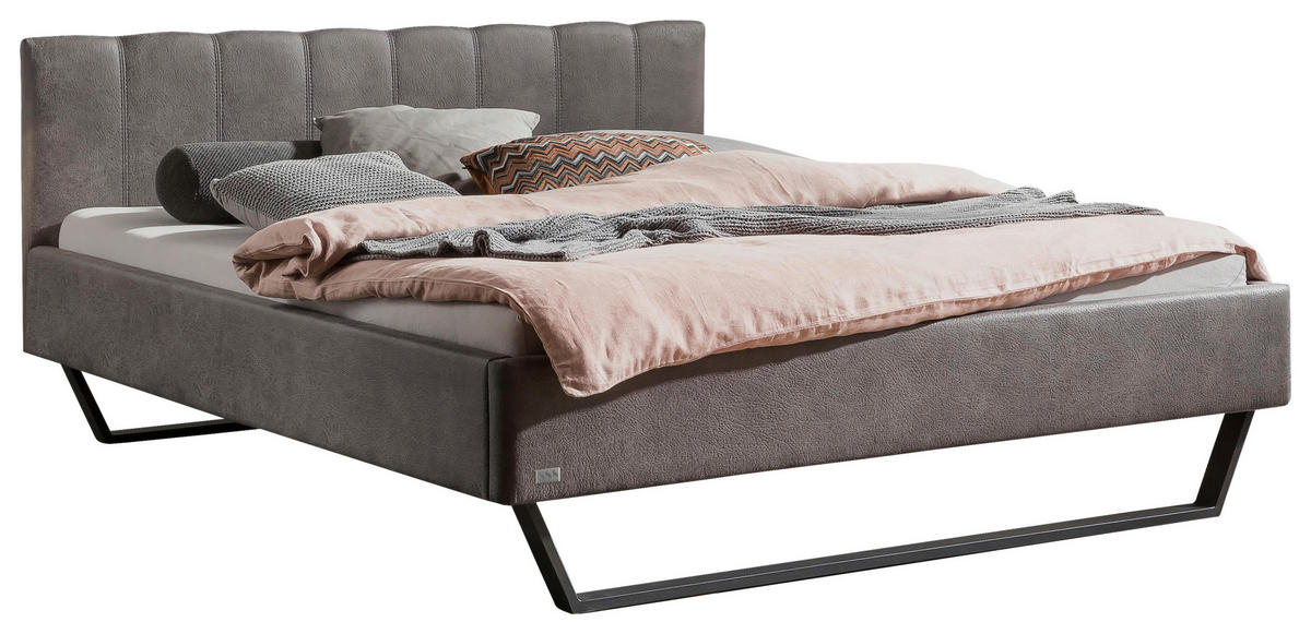 POLSTERBETT gepolstertes Kopfteil 180/200 cm  in Anthrazit  - Anthrazit, KONVENTIONELL, Textil/Metall (180/200cm) - Hasena