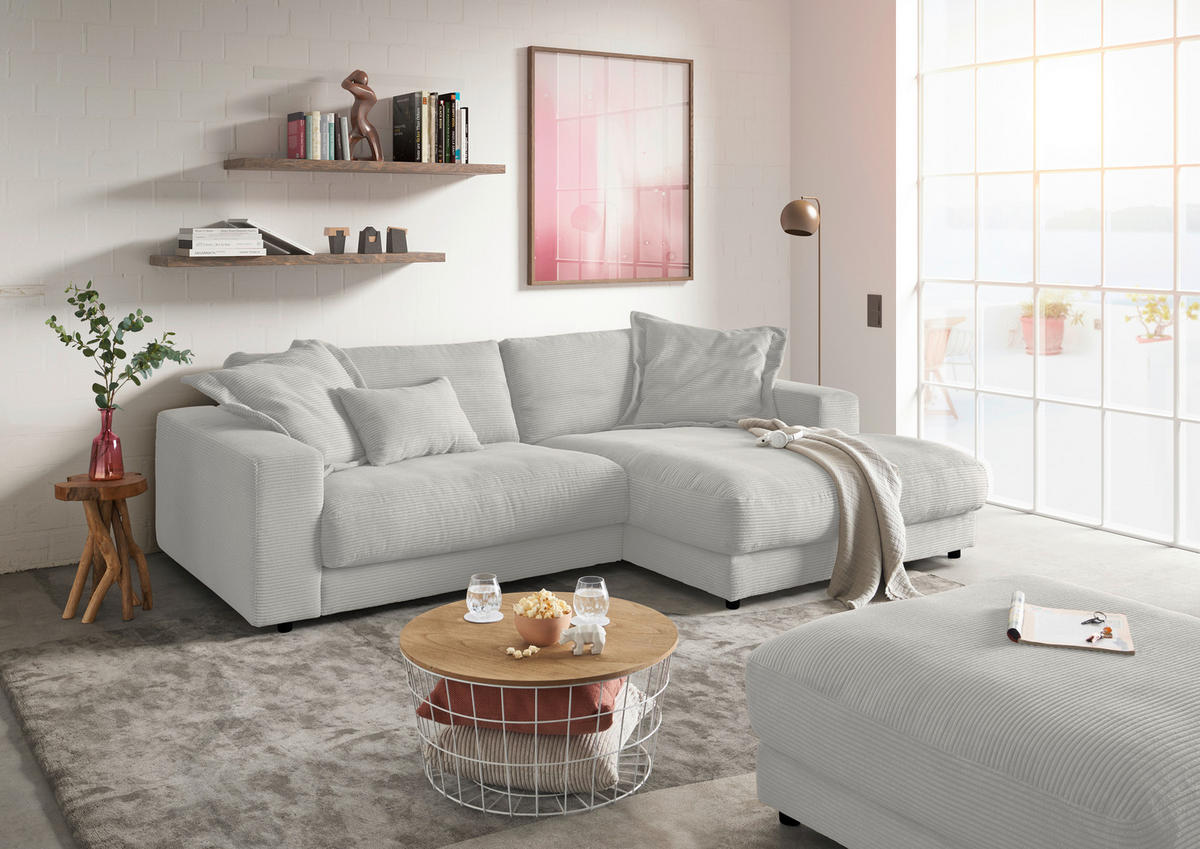 ECKSOFA in Cord Greige  - Greige/Schwarz, Design, Kunststoff/Textil (270/190cm) - Lomoco