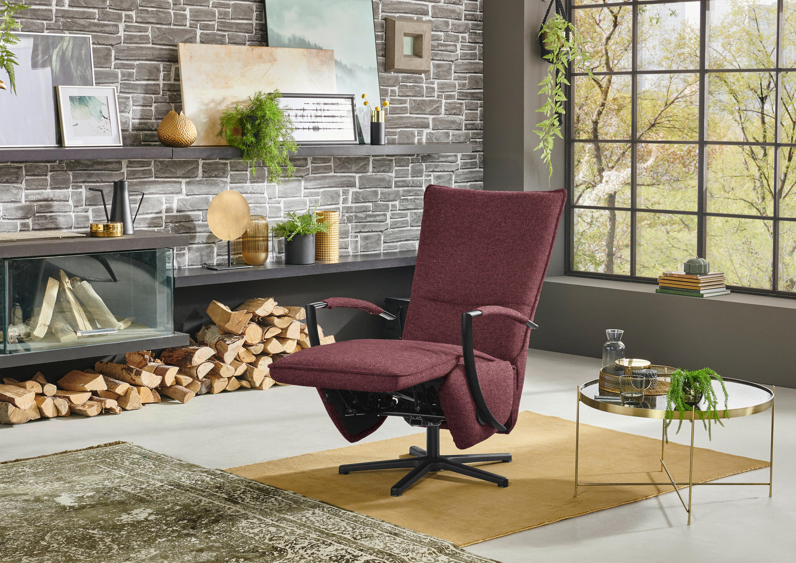 RELAXSESSEL in Textil Rot, Schwarz  - Rot/Schwarz, Design, Textil/Metall (66/110-114/84cm) - Moderano