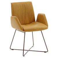 ARMLEHNSTUHL  in Echtleder pigmentiert  - Currygelb/Bronzefarben, Design, Leder/Metall (59/89/62cm) - Musterring
