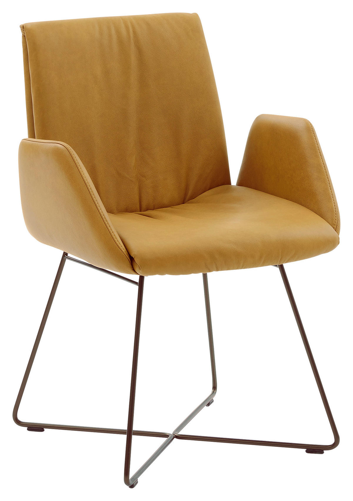ARMLEHNSTUHL  in Echtleder pigmentiert  - Currygelb/Bronzefarben, Design, Leder/Metall (59/89/62cm) - Musterring